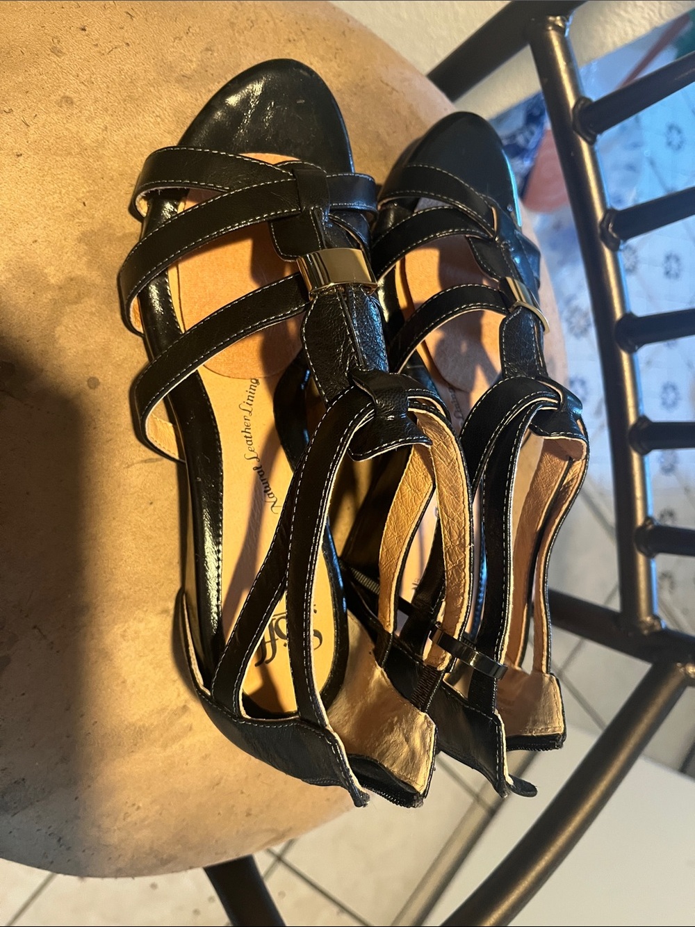 Sofft Black Strappy Women's Sandals with T-Bar Accent